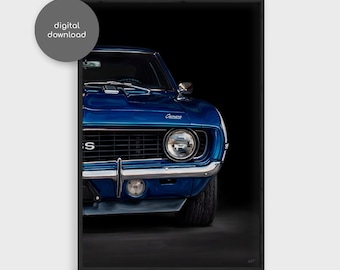 Chevrolet Camaro 1969 SS Wall Art, Muscle Car Poster Print, Garage Decor, Auto Gift, Digital Download