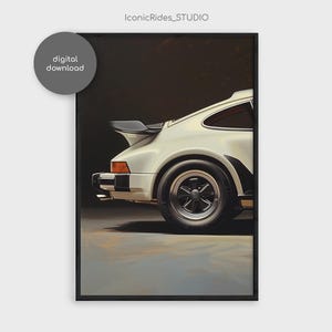 Porsche 911 Turbo Poster, White 930 Rear Close-Up Print, Vintage Porsche Wall Art, Porsche Gift for Him, Digital Download
