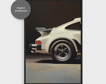Vintage Porsche 911 Turbo Oil Painting Wall Art, Classic Porsche Poster, Car Enthusiast Gift, Garage Decor, Office Art, Digital Download