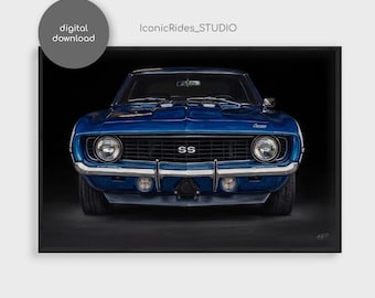 Chevrolet Camaro 1969 SS Wall Art, Muscle Car Poster Print, Garage Decor, Auto Gift, Printable Digital Download