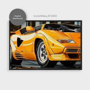 Yellow Lamborghini Countach Oil Painting: Supercar Art Print (Digital Download)