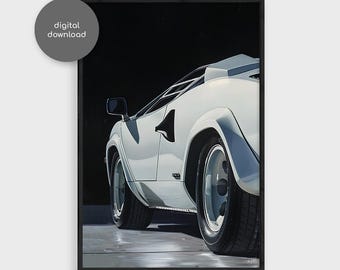 Lamborghini Countach Oil Painting: 1988 Classic Car Poster (Digital Download)