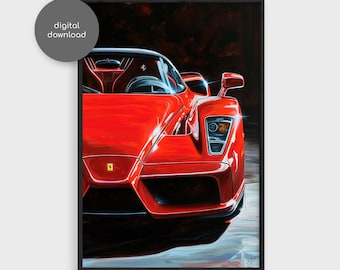 Enzo Ferrari Wall Art, Supercar Oil Painting Poster, Classic Ferrari Print, Car Enthusiast Gift, Garage Decor, Digital Download