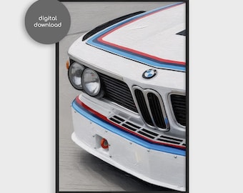 BMW Oil Painting Style Wall Art, Racing Car Poster Print, Automotive Art, Gift for Car Lover, Garage Decor, Man Cave, Digital Download