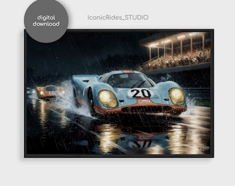 Pintura del Porsche 917K Gulf Race Car, el Porsche Le Mans de Steve McQueen (Descarga digital)