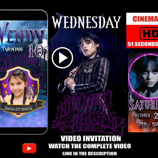 Wednesday Invitation, Wednesday Party video invitation, Halloween invitation, Wednesday Birthday Invitation