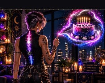 Geburtstagskarte für nichtbinäre Hexen, Genderqueer Fantasy – Digitaler Download (PDF)