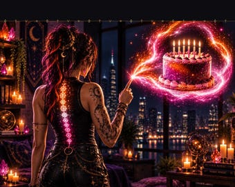 Geburtstagskarte mit lesbischer Hexe, moderne mystische Illustration, LGBTQ+-Geschenk (Digitaler Download)