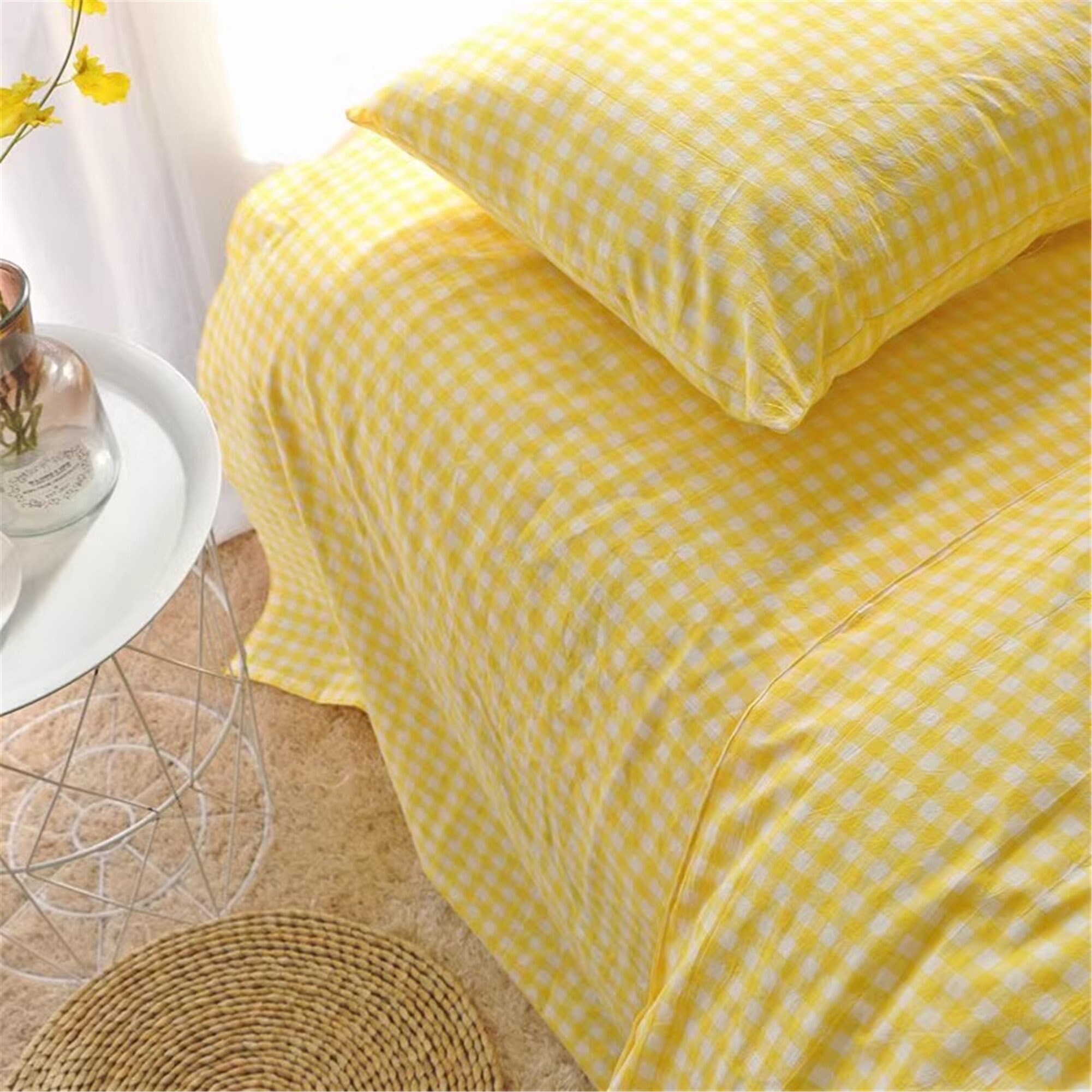 Bright Yellow Gingham Duvet Cover Set Cotton Duvet Cover With Etsy