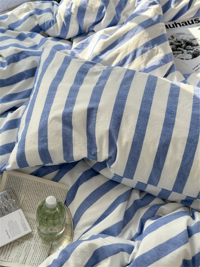 Stylish Striped Duvet Cover Set,100 Cotton Blue Duvet Cover Twin Xl