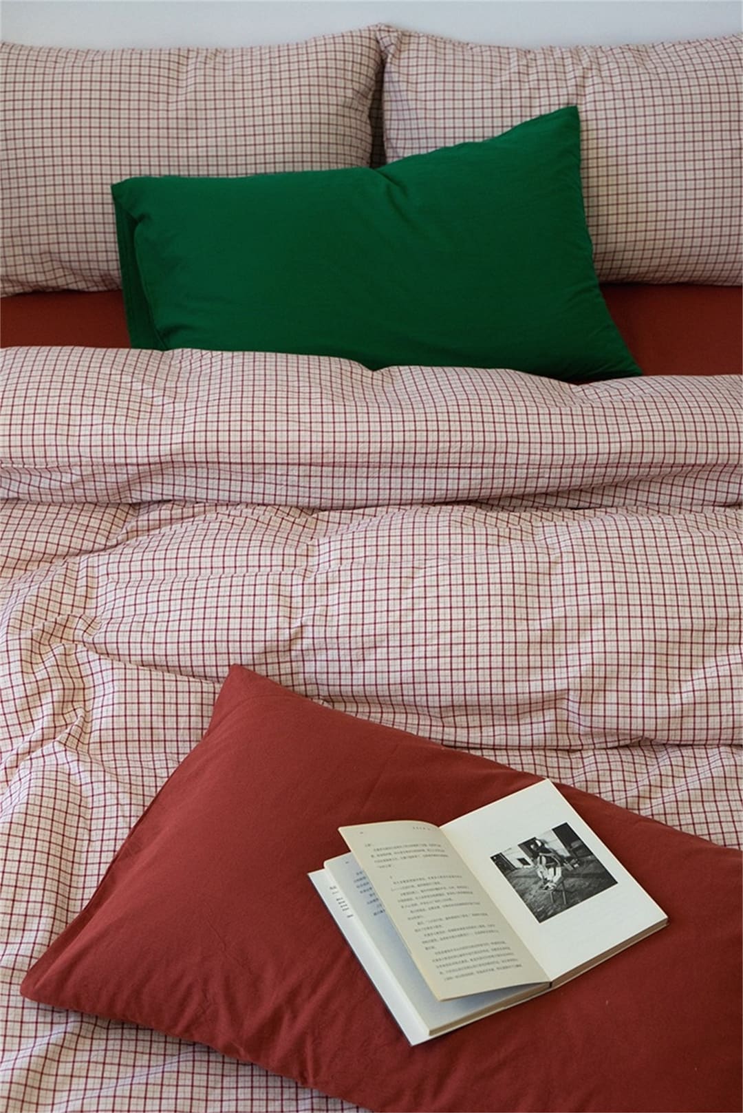 Vintage Red Lattice Duvet Cover Set, 100 Cotton Gingham Duvet Cover