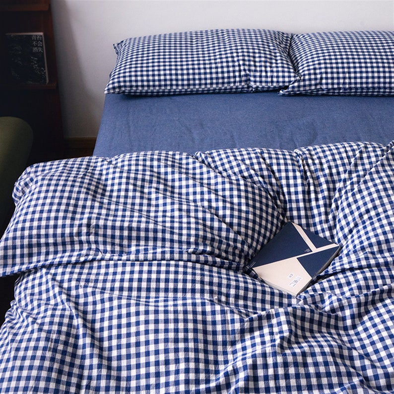 Navy Blue Gingham Duvet Cover Set100 Cottonseveral Etsy