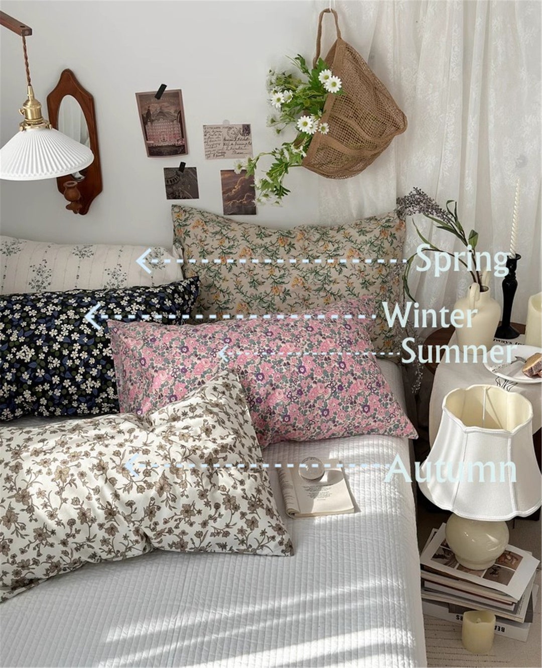 Floral Pillowcases, Flowers Pillow Shams, Cotton Pillowcases With Flowers, Standard Queen Pillow