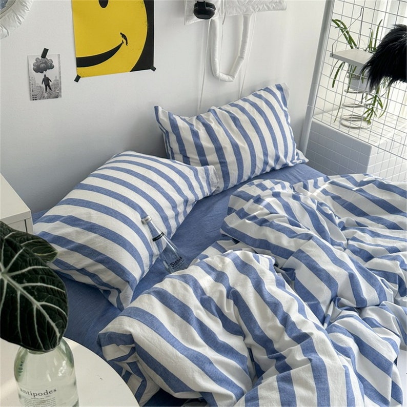 Stylish Striped Duvet Cover Set,100 Cotton Blue Duvet Cover Twin Xl