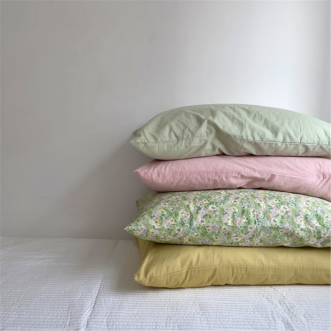 Green Floral Pillowcases, Plain Pillow Shams, Queen Pillow Cases With