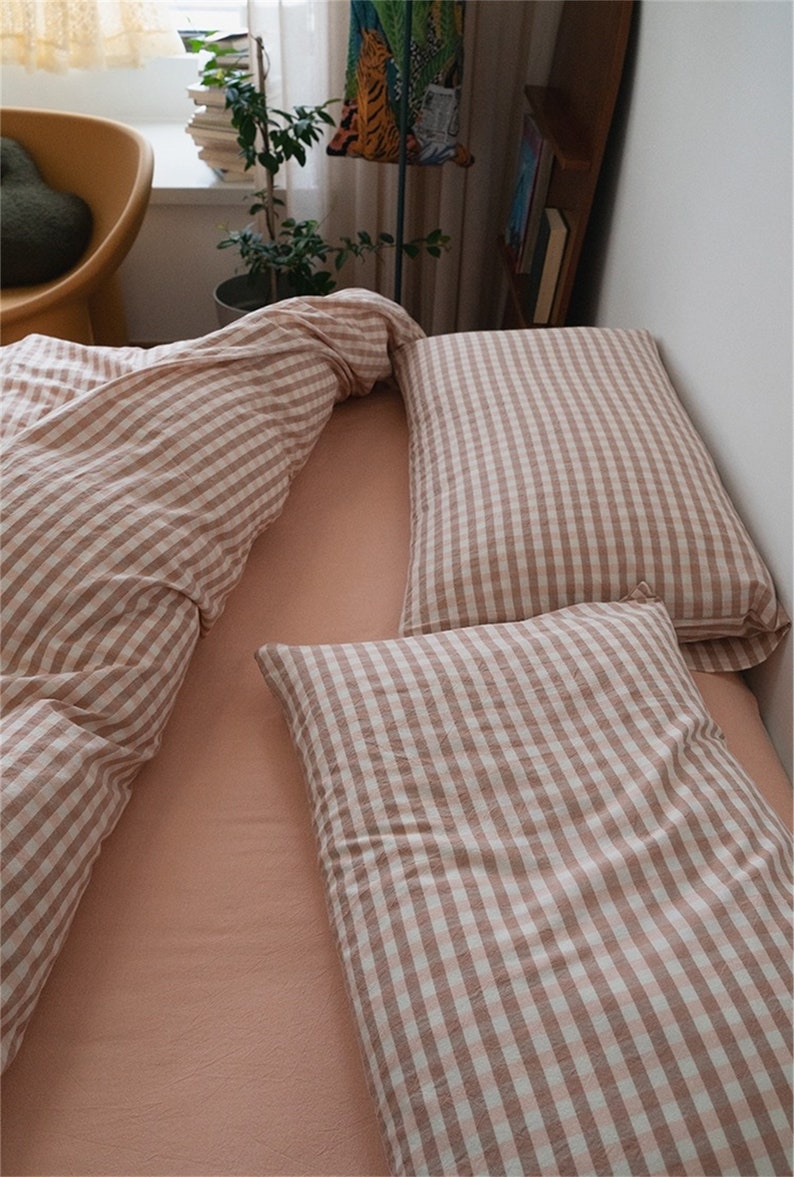 Both Sides Gingham Duvet Cover Set, College 100 Cotton Duvet Cover