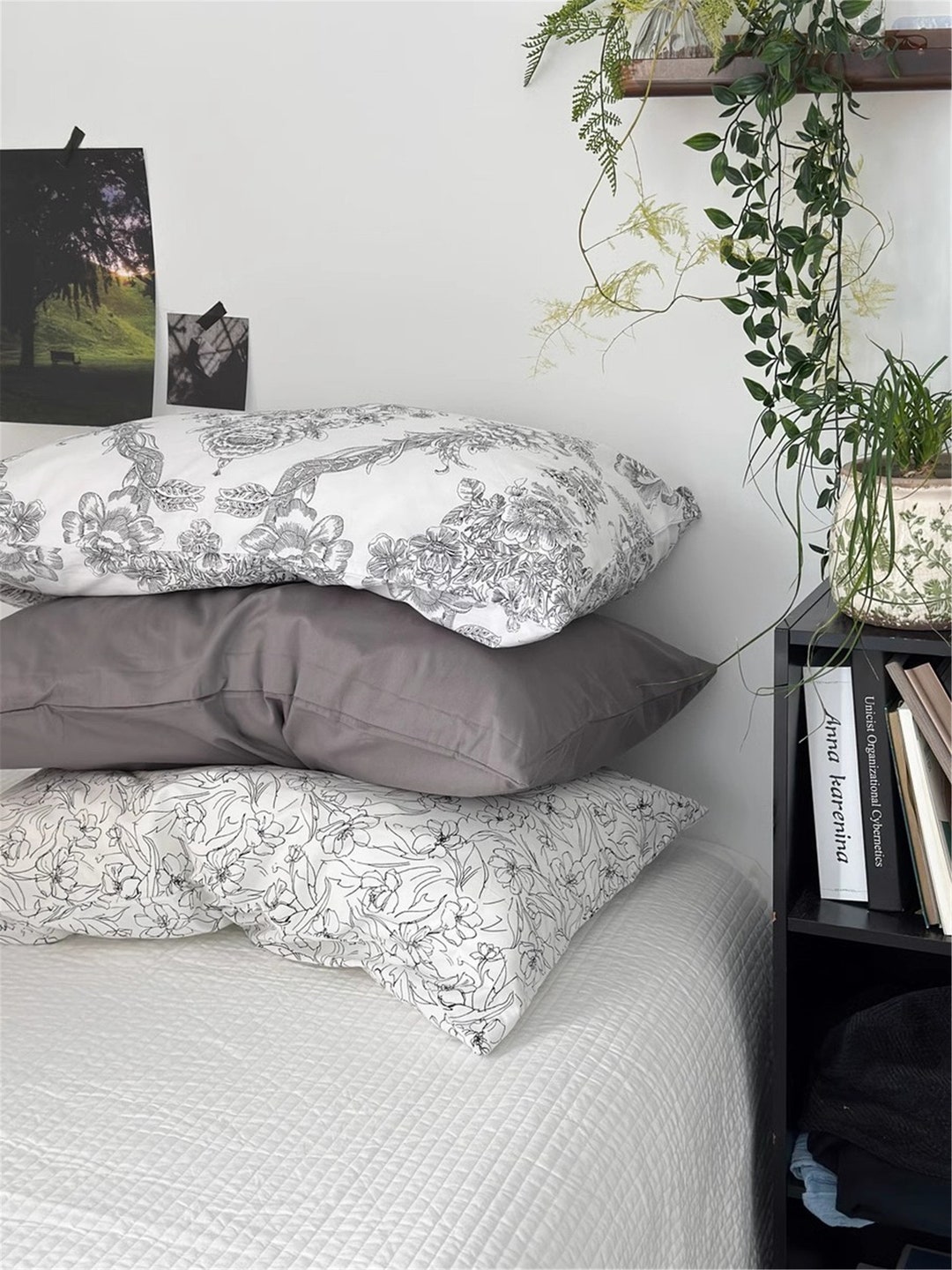 French Floral Pillowcases, Elegant Pillow Shams, Cotton Pillowcases