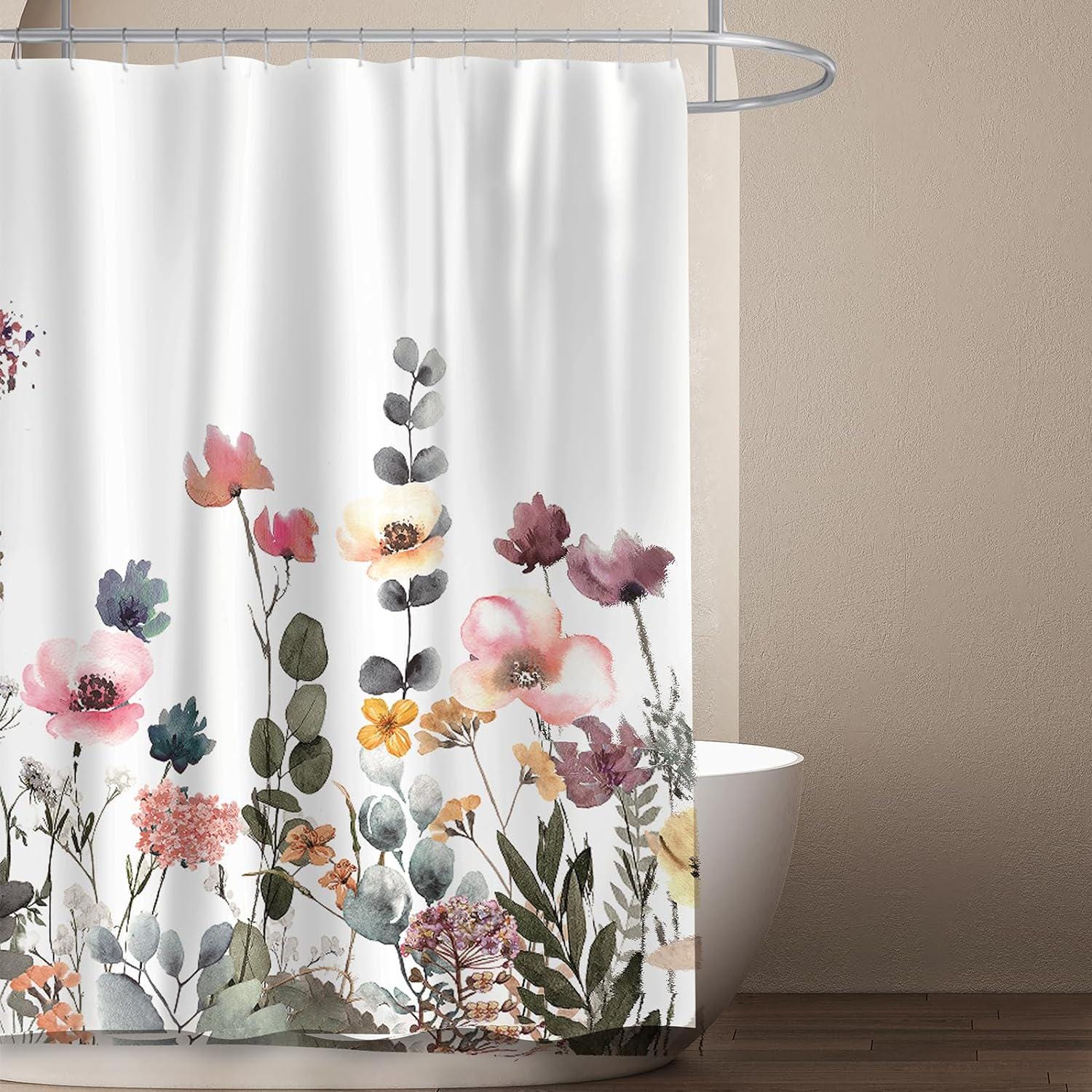 Floral Shower Curtain for Bathroom,Flower Shower Curtain,Waterproof Shower Curtain,Modern Shower Curtain,Spring Shower Curtain with 12 Hooks