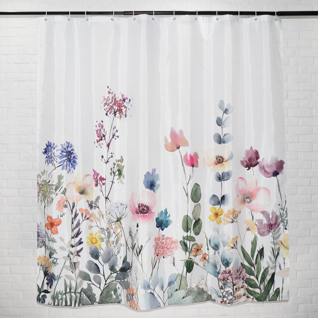 Watercolor Floral Shower Curtain Pink Flowers Modern Etsy UK