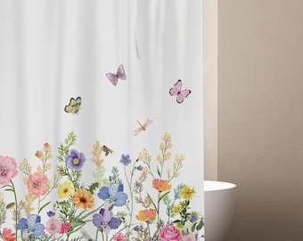 Floral Shower Curtain,Flower Shower Curtain,Watercolor Shower Curtains,Waterproof Shower Curtain, Shower Curtain with 12 Hooks