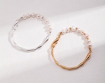 Pure Silver Pearl Bracelet Natural Pearl Pure Silver Bracelets Minimalist Bracelet birthday present Engagement gift Anniversary gift