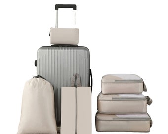 6 sets Beige Nylon CompressionTravel Cubes Travel Organizer Bags for Luggage