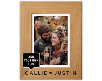 Valentine's Day Gift, Personalized Wood Picture Frame, Custom Engraved Names, Heart Photo Frame, Couples Christmas Gift, Engagement Photo