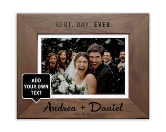 Marco de fotos personalizado, regalo de boda personalizado, nombres en madera, marco de fotos "El mejor día de mi vida", decoración de madera para el hogar, regalo de San Valentín o aniversario.