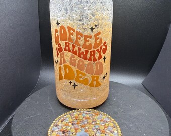 Faux ice coffee 16 ounce snowglobe tumbler with a rhinestone lid