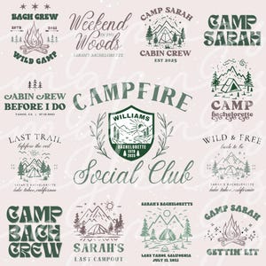 Camp Bachelorette Png Bundle, Editable Camping Template, Girls Camping Trip Svg, Retro Summer Camp Bach Party Png Svg, Camp Bach Logo Bundle