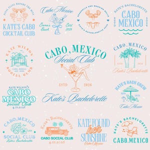 Cabo Mexico Bachelorette Logo Bundle, Cabo San Lucas Bach Party Png, Mexico Destination Bachelorette Shirts Svg, Editable Canva Template
