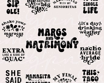 Retro Bridal Svg, Mexico Bachelorette Party Svg Bundle, Margs and Matrimony Svg, Margarita Bachelorette Png. Fiesta Theme Retro Bachelorette