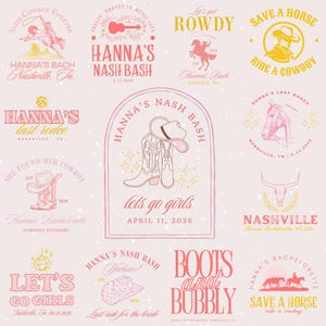Nashville Bachelorette Logo bundel, Nash Bash Png, Last Rodeo Custom Country Bachelorette Shirts, bewerkbare Canva Western Png Svg-sjabloon