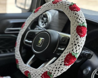 strawberry Steering Wheel Cover,Crochet Seat Belt Cover, Steering Wheel Cover,Women car accessories, Crochet car accessories