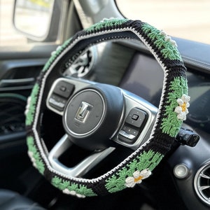 Crochet Daisy Steering Wheel Cover,Crochet Seat Belt Cover, Steering Wheel Cover crochet,Women car accessories, Crochet car accessories
