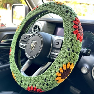 Crochet Sunflower Steering Wheel Cover,Crochet Seat Belt Cover, Steering Wheel Cover crochet,Women car accessories, Crochet car accessories