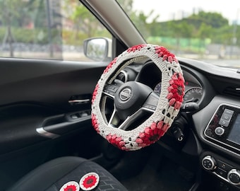 Funda de volante para mujer, hecha a mano, con diseño de margaritas, para cinturón de seguridad, accesorios decorativos para el interior del coche.