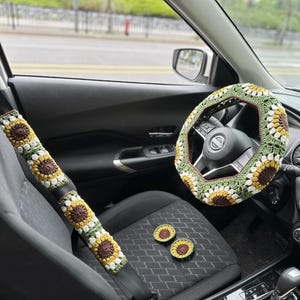 Crochet Steering Wheel Cover,Crochet Seat Belt Cover, Steering Wheel Cover crochet,Women car accessories, Crochet car accessories