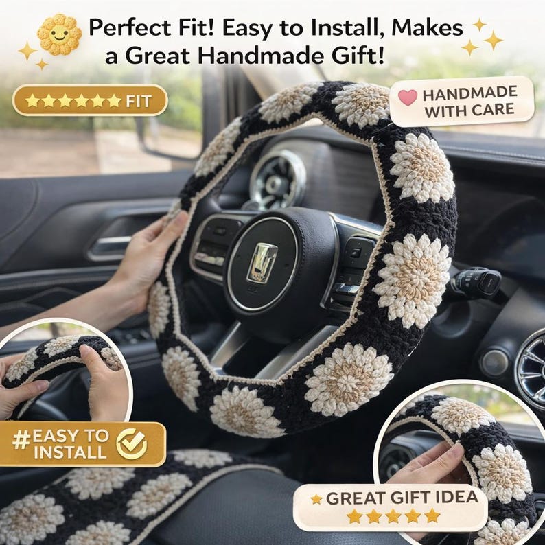 creepy eye Crochet steer Wheel Cover,Crochet Seat Belt Cover, Steering Wheel Cover crochet,Women car accessories, Crochet car accessories image 3