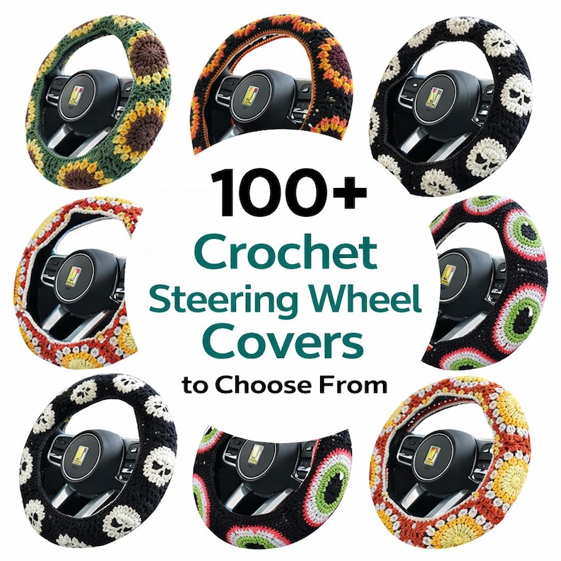 creepy eye Crochet steer Wheel Cover,Crochet Seat Belt Cover, Steering Wheel Cover crochet,Women car accessories, Crochet car accessories image 4
