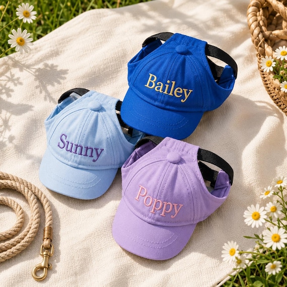 Custom Dog Sun Hat Personalized Pet Baseball Cap with Embroidered Name Adjustable Ear Hole Puppy Sun Protection Hat for Small Large Dogs