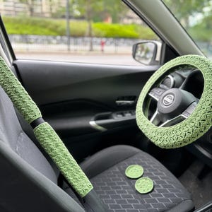Crochet Steering Wheel Cover,Crochet Seat Belt Cover, Steering Wheel Cover crochet,Women car accessories, Crochet car accessories