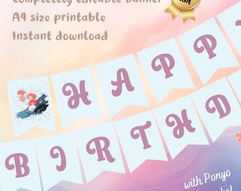 Ponyo Fish Princess Birthday Banner, Ghibl Party Decor, Editable Template (Digital Download)