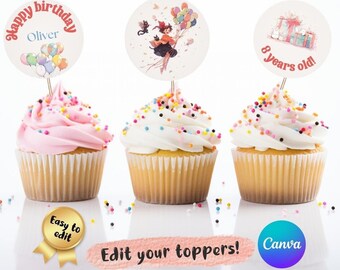 Kiki Little Witch Cupcake Toppers - Editable Ghibl Birthday Party (Digital Download)