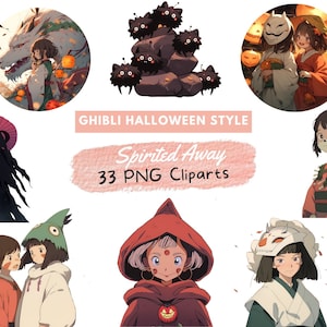 Spirited Ghibl inspirierte Halloween Cliparts - Spooky magische PNG Set Art Sofortiger Download - 33 Teile - transparenter Hintergrund - digitale Kunst