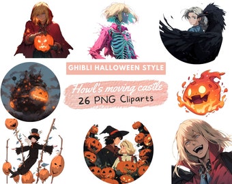 Moving Castle Halloween Clipart Set – Ghibl Inspired PNG (Digital Download)