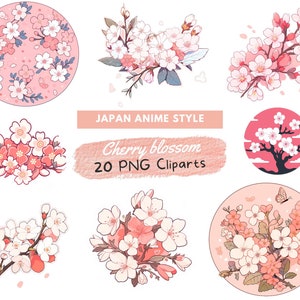 Kirschblüte Clipart Bundle - Instant download - 20 Stück - transparenter Hintergrund PNG - digitale Kunst - Japan Art Anime Design - Blumen