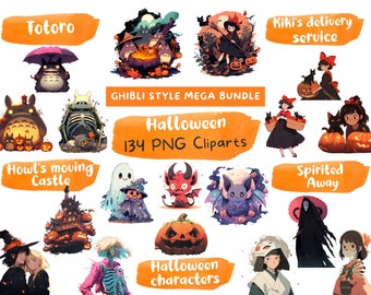 Ghibl Halloween Clipart Bundle – 130+ PNGs (Digital Download)