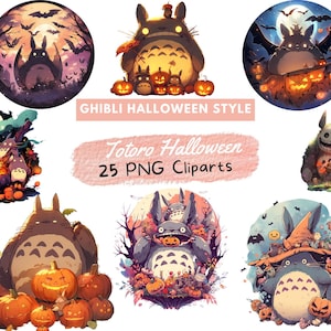 Forest Spirit Halloween clipart set - Ghibl inspired PNG - Instant download - 25 pcs - transparent background PNG digital art