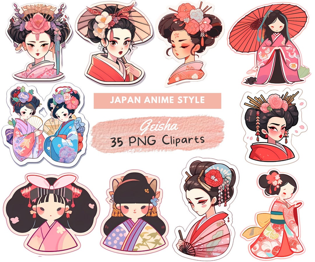 Geisha Clipart Bundle Instant Download 35 Pcs Transparent Background ...